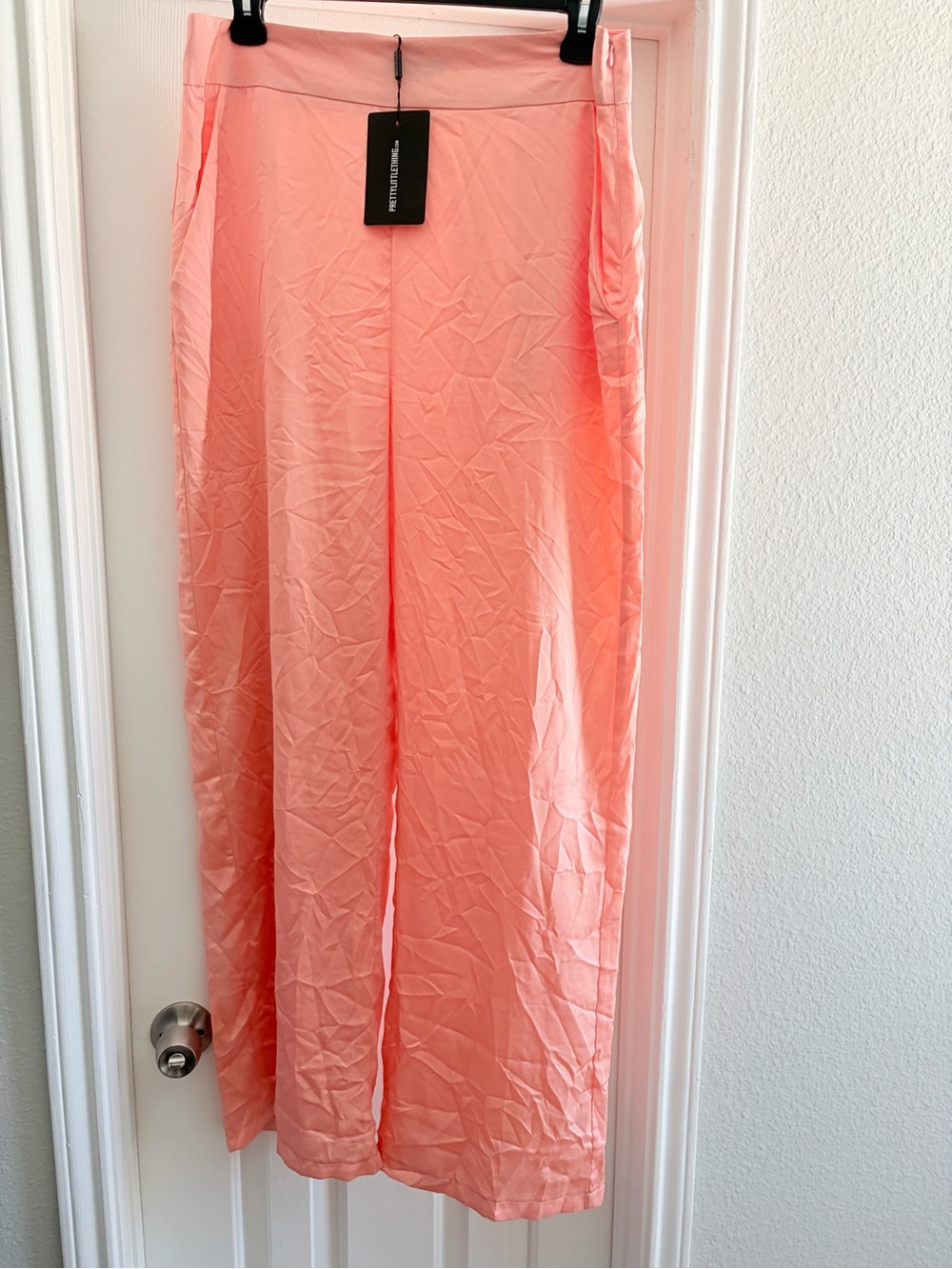 PrettyLittleThing Coral Wide-Leg Satin Trousers